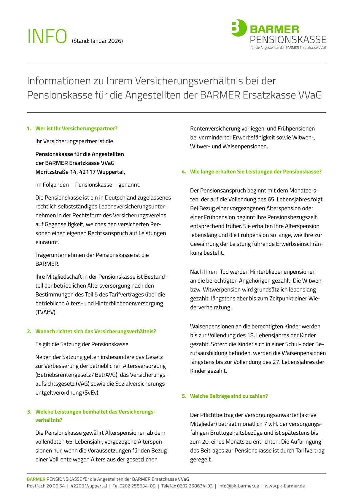 Informationen zum Versicherungsverhältnis